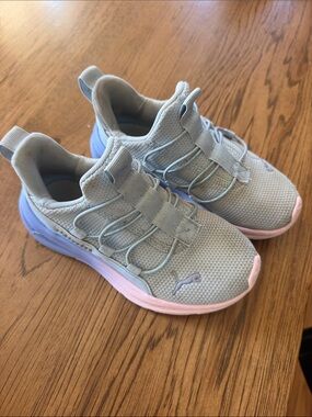 Puma girls 13 Kids Gray Sneakers with Pink & Light Blue Accents